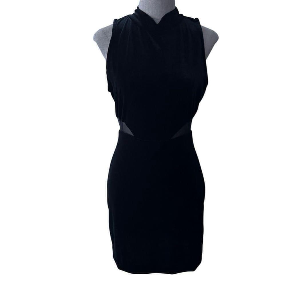 Vintage 90s Black Velvet Dress Cut Out Fitted Bodycon Mini